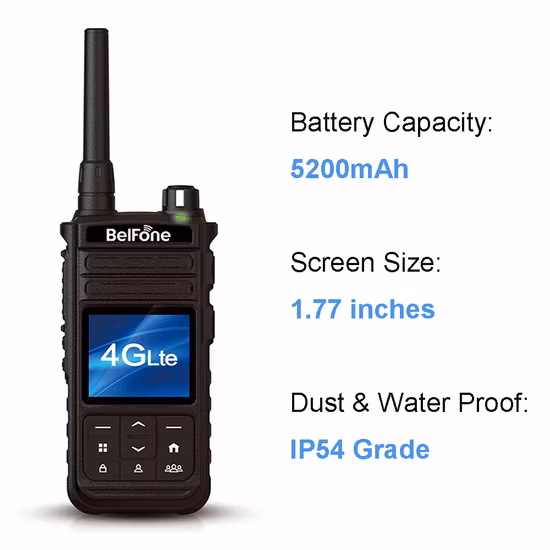 Belfone High Quality 5200mAh 4G Latest Poc Radio with SIM Card Display Screen