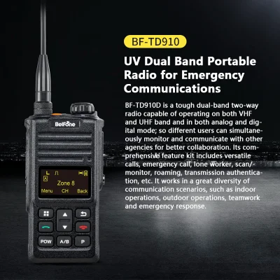 Belfone Bf-Td910UV IP68-Schutz, 2-Wege-Radio für persönliche Sicherheit und wichtige Kommunikation, Dualband-DMR-Walkie-Talkie